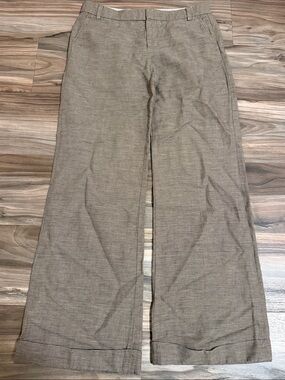 Gap Women’s Sz. 4 Brown Striped Wide Leg Linen Cotton Blend Pants Cuffed Dress